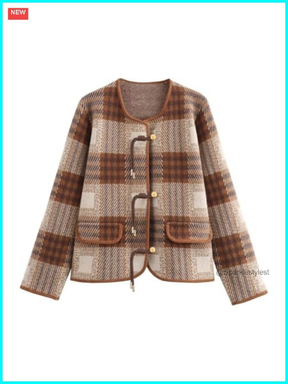 Plaid Cardigan Sweater Blazer Button Down Long Sleeve Knit Coatigan